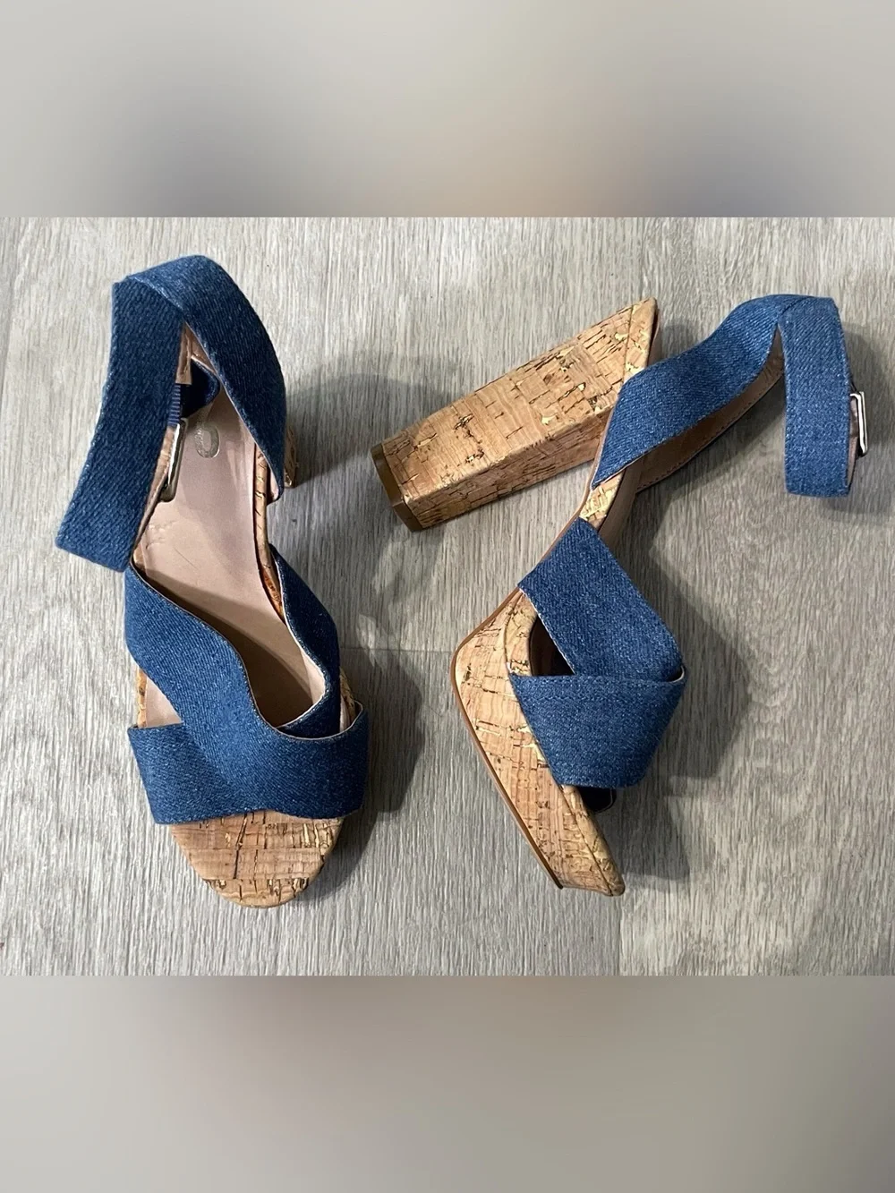 Denim Blue Cork Platform Sandals Festival Boho Chic Y2K Fairy Vacation